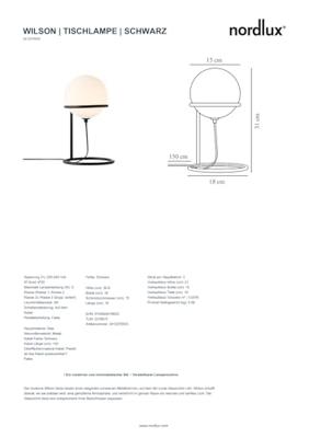 Nordlux TafellampWilson zwart met wit - 2412575003