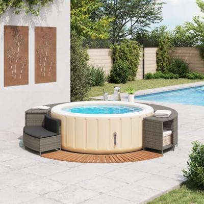 Hottub-ombouw poly rattan massief acaciahout grijs