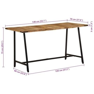 Eettafel 140x70x75 cm massief mangohout