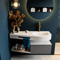 MONDIAZ RIVA 120cm badmeubel onderkast / planchet kleur Dark_Grey met 1 lade. Wastafel DULCET rechts 1 kraangat kleur Talc. - thumbnail