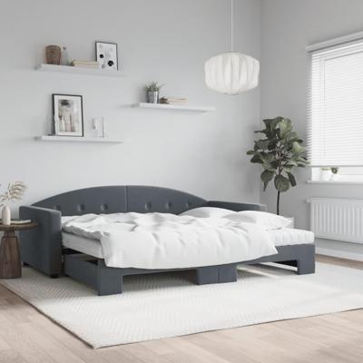 Slaapbank onderschuifbed matrassen 90x190cm fluweel donkergrijs