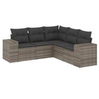 5-delige Loungeset met kussens poly rattan grijs - thumbnail