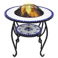 VidaXL Vuurtafel mozaïek 68 cm keramiek blauw en wit - thumbnail