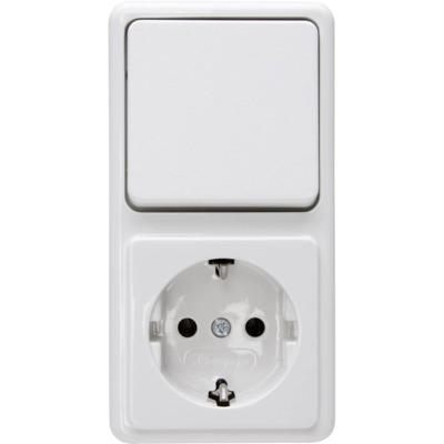 KOPP - Wandcontactdoos - Standard - Opbouw - 1-voudig Stopcontact - 1-voudig Wisselschakelaar - Randaarde - Arctic Glans Wit