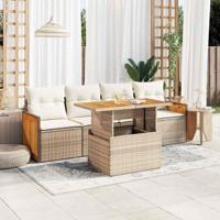 5-delige Loungeset met kussens poly rattan en acaciahout beige - thumbnail