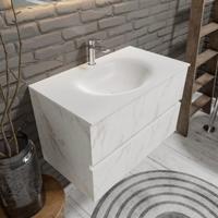 Zaro Sevilla Solid Surface badkamermeubel 80cm wit marmer 1 kraangat met 2 lades - thumbnail