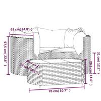 4-delige Loungeset met kussens poly rattan bruin - thumbnail