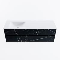 MONDIAZ VICA 150cm badmeubel onderkast Marquina 2 lades. Wastafel CLOUD links 1 kraangat, kleur Talc. - thumbnail