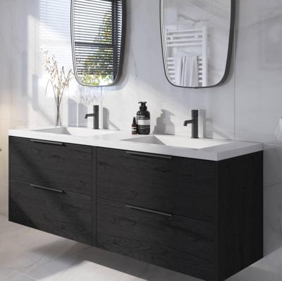 Saqu Lima voorgemonteerd badmeubel met mat zwarte greep incl. wastafel 160,5x51,5cm eiken zwart