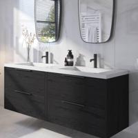 Saqu Lima voorgemonteerd badmeubel met mat zwarte greep incl. wastafel 160,5x51,5cm eiken zwart - thumbnail