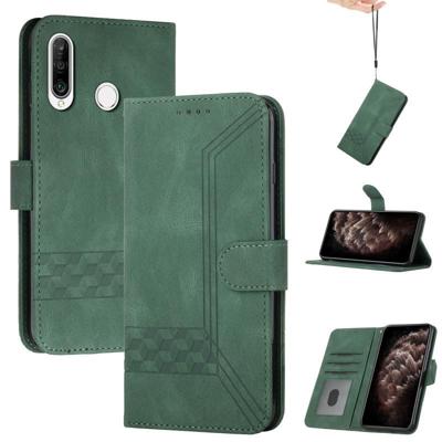 Voor Huawei P Smart 2019 Cubic Skin Feel Flip Leather Telefoon Case (Dark Green)