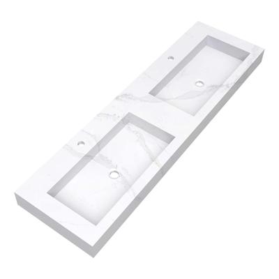 Brauer Coral Wastafel - 160 cm - met 2 Spoelbakken en 2 Kraangaten - Marmerlook Calacatta Gold