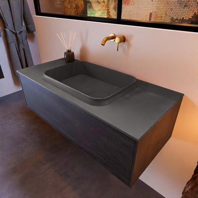 Badkamermeubelset Mondiaz Erin 100 cm met 1 Lade met RIDGE Wastafel Midden Dark grey Zonder Kraangaten Greeploos Mat Antracite