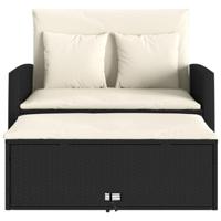 Tuinbank 2-zits met kussens poly rattan zwart - thumbnail