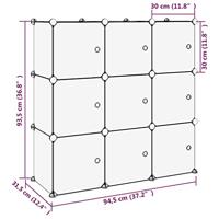 Opbergmeubel met 9 vakken en deuren polypropeen zwart - thumbnail