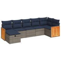 7-delige Loungeset met kussens poly rattan grijs - thumbnail