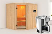 Karibu | Lilja Sauna | Bronzeglas Deur | Biokachel 3,6 kW Externe Bediening - thumbnail