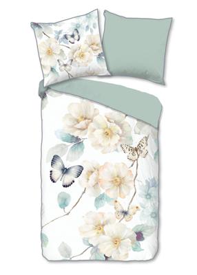 Descanso Dekbedovertrek "bloemen en vlinders" - Wit - (155x220 cm) - Katoen Satijn