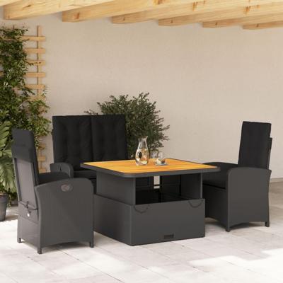 4-delige Tuinset met kussens poly rattan zwart 4-delige Tuinset met kussens poly rattan zwart