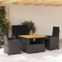 4-delige Tuinset met kussens poly rattan zwart - thumbnail