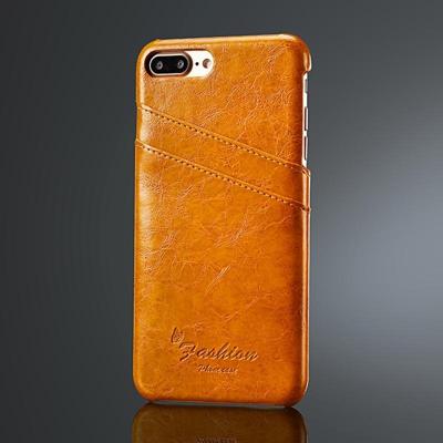 Fierre Shann retro olie Wax textuur PU lederen case voor iPhone 8 plus & 7 Plus met kaartsleuven (geel)