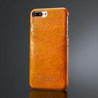 Fierre Shann retro olie Wax textuur PU lederen case voor iPhone 8 plus & 7 Plus met kaartsleuven (geel) - thumbnail