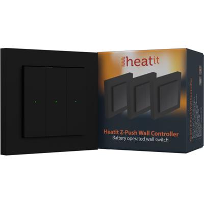 Wandschakelaar Z-Push - Zwart mat - Heatit- Zwave Wandschakelaar Z-Push - Zwart mat - Heatit- Zwave