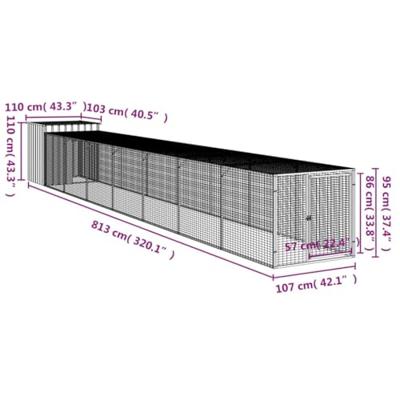 Kippenhok met ren 110x813x110 cm staal lichtgrijs