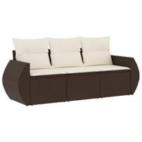 3-delige Loungeset met kussens poly rattan bruin - thumbnail