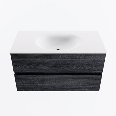 MONDIAZ VICA 90cm badmeubel onderkast Antracite 2 lades. Wastafel MOON midden zonder kraangat, kleur Talc.