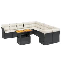 11-delige Loungeset met kussens poly rattan zwart - thumbnail