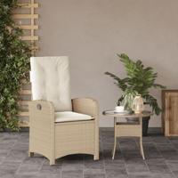 Tuinstoel verstelbaar met kussens poly rattan beige - thumbnail