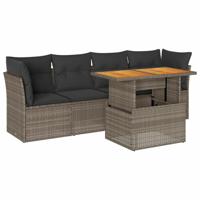 5-delige Loungeset met kussens poly rattan grijs - thumbnail