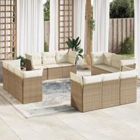 12-delige Loungeset met kussens poly rattan beige - thumbnail