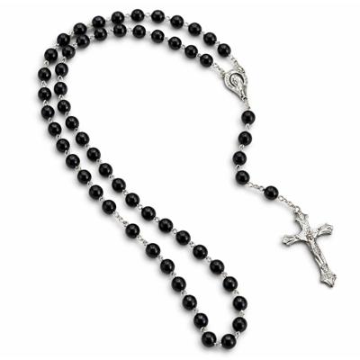 LGT JWLS Rozenkrans Ketting Zwarte Glaskralen Met Kruis