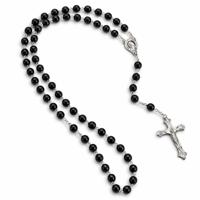 LGT JWLS Rozenkrans Ketting Zwarte Glaskralen Met Kruis - thumbnail