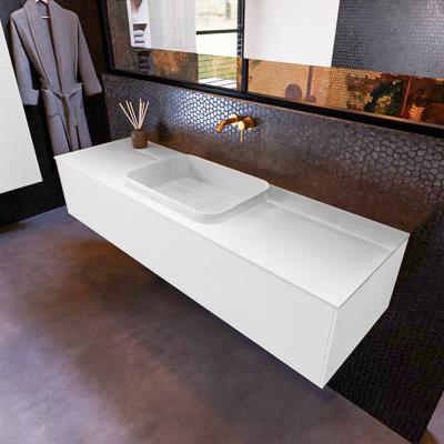 Badkamermeubelset Mondiaz Erin 150 cm met 1 Lade met RIDGE Wastafel Midden Talc Zonder Kraangaten Greeploos Mat Talc