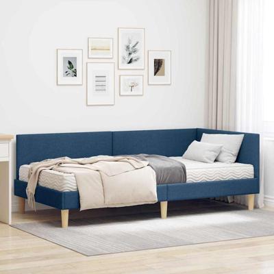 Hoekbedframe met Matras Anders met hoofdeinde 2 pcs Blauw Stof