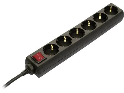 Schwabe Stekkerdoos zwart met schakelaar 6-voudig 1.4 Meter 3x1,5 randaarde