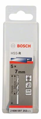 Bosch Accessories 2608597253 HSS Metaal-spiraalboor 7 mm Gezamenlijke lengte 74 mm Rollenwals DIN 1897 Cilinderschacht 5 stuk(s)