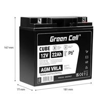 Green Cell AGM54 voertuigaccu AGM (Absorbed Glass Mat) 22 Ah 12 V - thumbnail