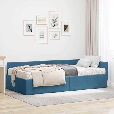 Hoekbedframe met Matras Anders 2 pcs Blauw Fluweel
