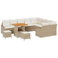 Tuinbankenset met kussen 12 pcs Beige poly rattan - thumbnail