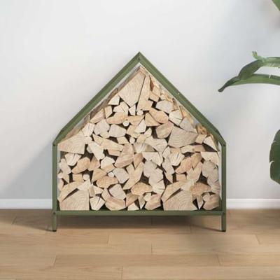 VidaXL Brandhoutrek 60x25x60 cm koudgewalst staal olijfgroen VidaXL Brandhoutrek 60x25x60 cm koudgewalst staal olijfgroen