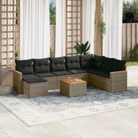 8-delige Loungeset met kussens poly rattan grijs - thumbnail
