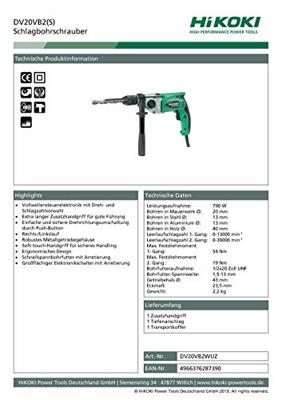 Hikoki DV20VB2(S) WUZ KLOPBOORSCHROEFMACHINE - DV20VB2WUZ Hikoki DV20VB2(S) WUZ KLOPBOORSCHROEFMACHINE - DV20VB2WUZ
