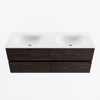 MONDIAZ VICA 130cm badmeubel onderkast Dark Brown 4 lades. Wastafel MOON dubbel 2 kraangaten, kleur Talc. - thumbnail