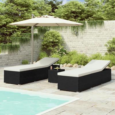 3-delige Ligbeddenset met theetafel poly rattan zwart 3-delige Ligbeddenset met theetafel poly rattan zwart