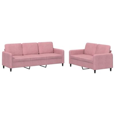2-delige Loungeset met kussens fluweel roze - thumbnail