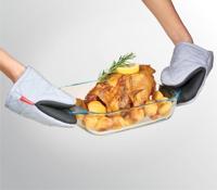 Metaltex katoenen ovenhandschoenen 14x14 cm grijs/wit 2 stuks - thumbnail